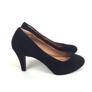Clarks Artisan black suede round toe heels